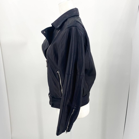 NWT LTH JKT Zoe Batwing Biker Leather Moto Navy Blue Jacket Size Small - Picture 5 of 16